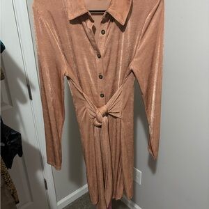Elegant Tan Button-Down Dress